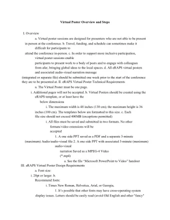 Virtual Poster Overview and Steps  I. Overview  a. Virtual poster sessions are designed for