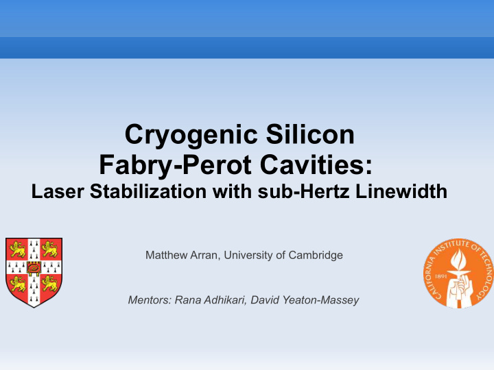 cryogenic silicon fabry perot cavities