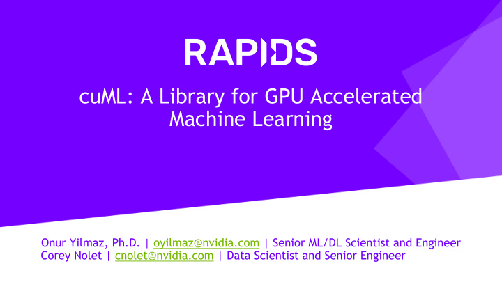 cuml a library for gpu accelerated machine learning