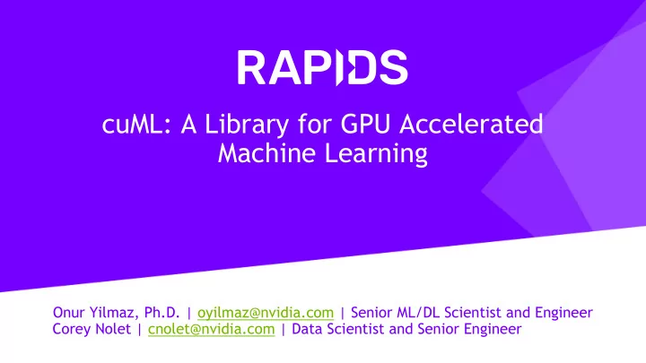 cuml a library for gpu accelerated machine learning