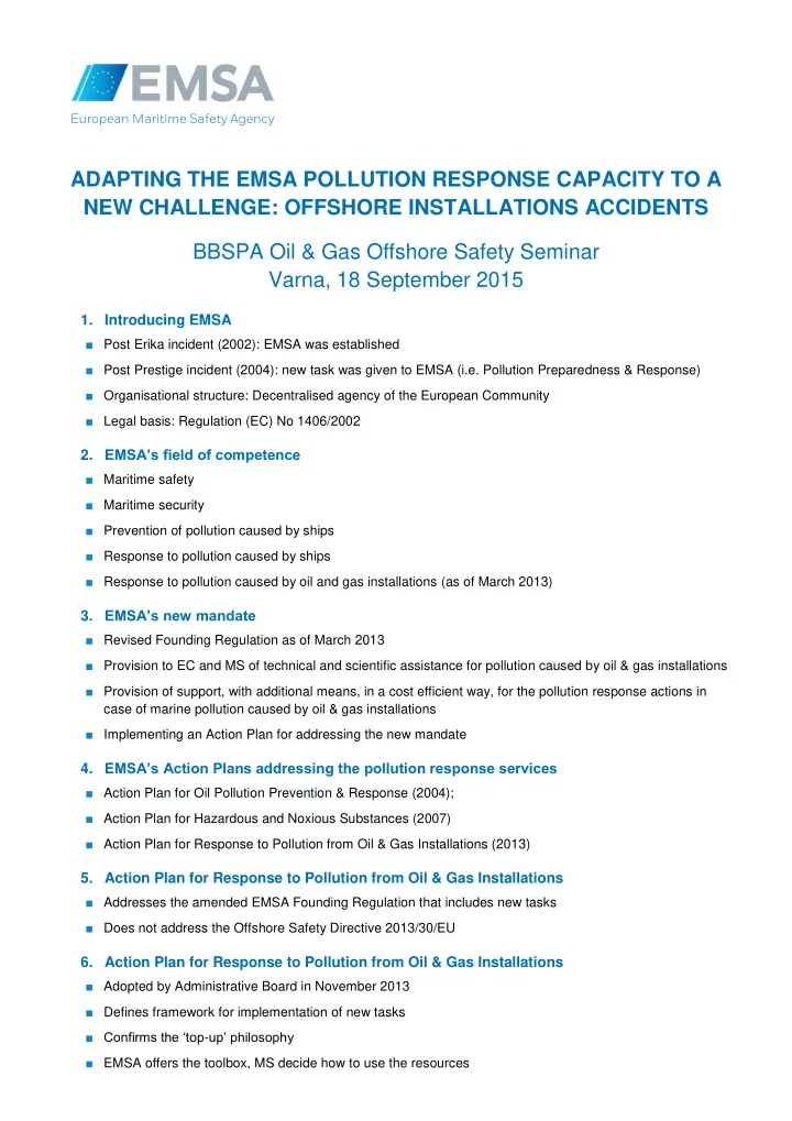 adapting the emsa pollution response capacity to a new