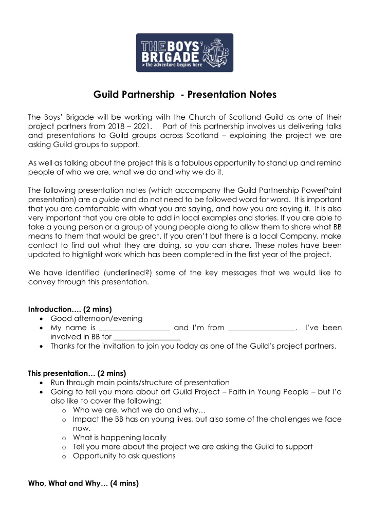 guild partnership presentation notes