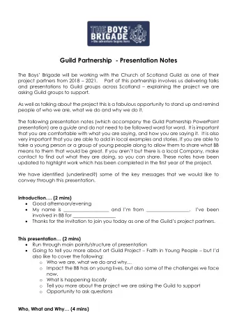 Guild Partnership  - Presentation Notes  The Boys Brigade will be working with the Church of