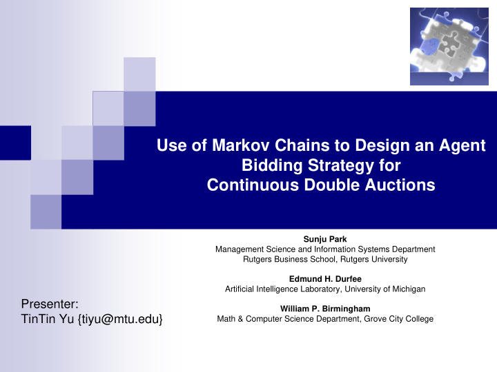 use of markov chains to design an agent bidding strategy