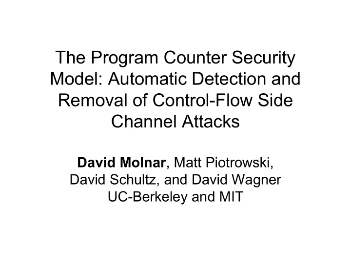 the program counter security model automatic detection