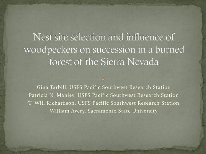 gina tarbill usfs pacific southwest research station