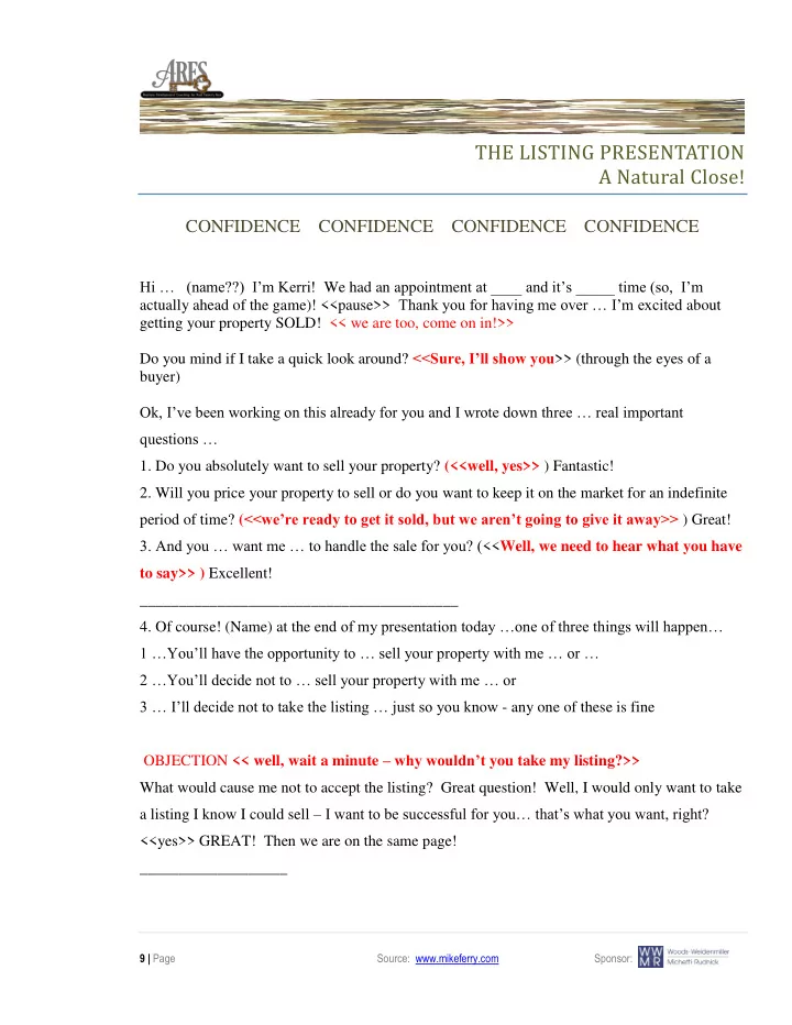the listing presentation a natural close confidence