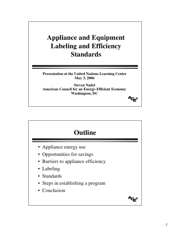 appliance and equipment labeling and efficiency standards