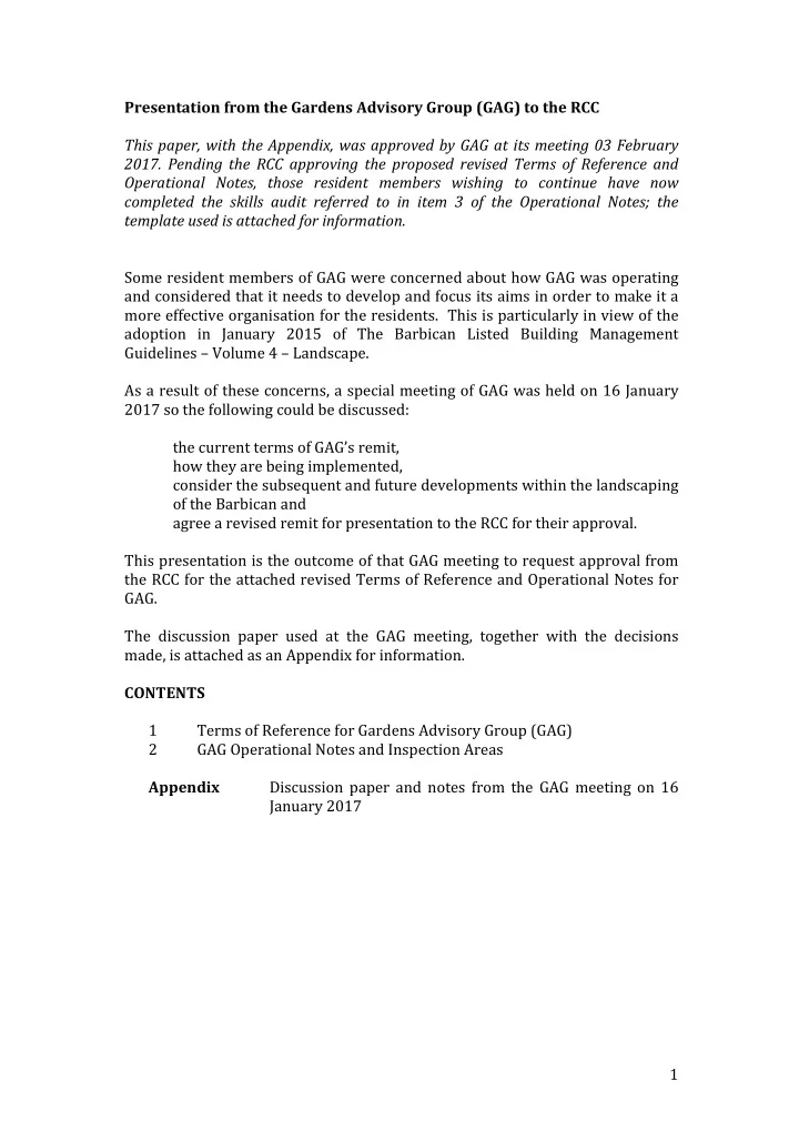 presentation from the gardens advisory group gag to the