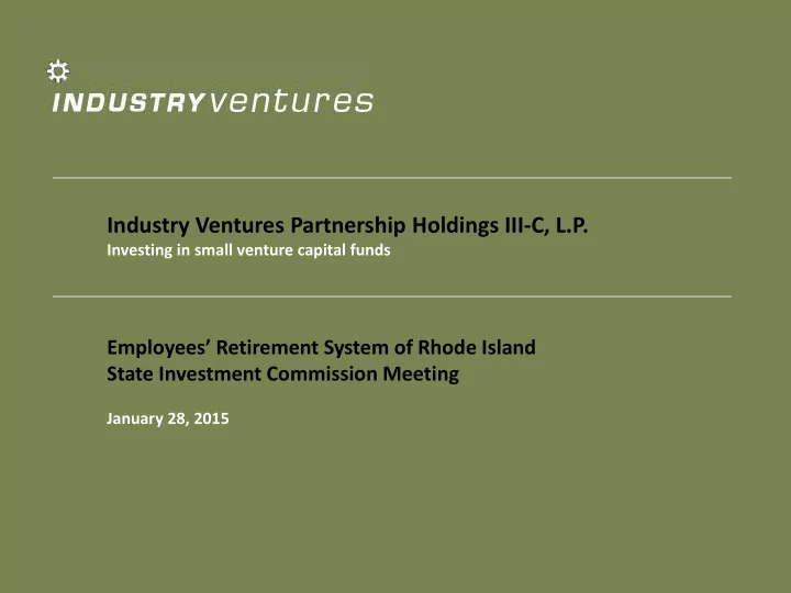 industry ventures partnership holdings iii c l p