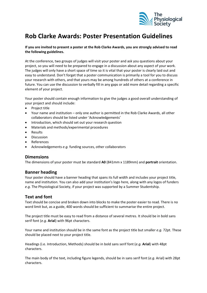 rob clarke awards poster presentation guidelines