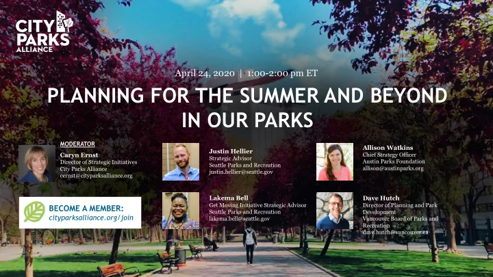 planning for the summer and beyond