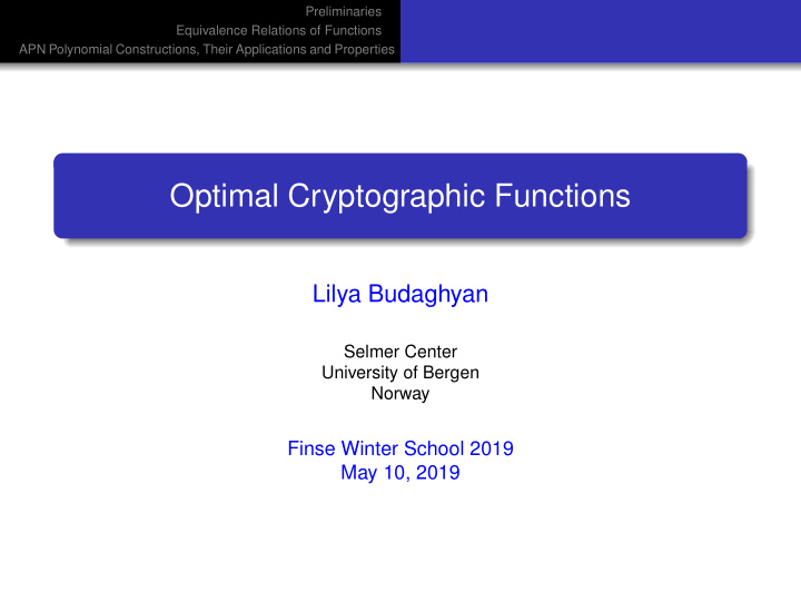 optimal cryptographic functions