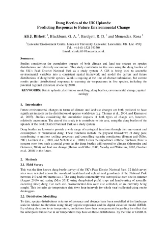 Dung Beetles of the UK Uplands:  Predicting Responses to Future Environmental Change Ali J. Birkett