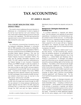 TAX ACCOUNTING  BY JAMES E. SALLES  Metrobank chose to transfer the deposits and pay the  TAX COURT