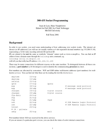 308-435 Socket Programming  Juan de Lara, Hans Vangheluwe  Edited for Fall 2001 by Clark Verbrugge