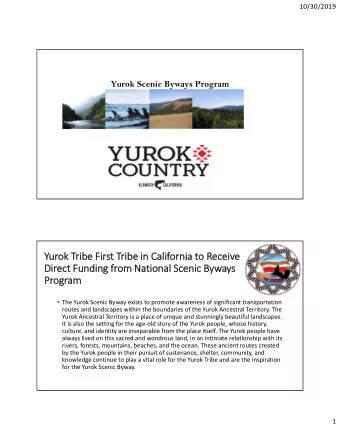 Yurok Tribe First Tribe in California to Receive  Direct Funding from National Scenic Byways