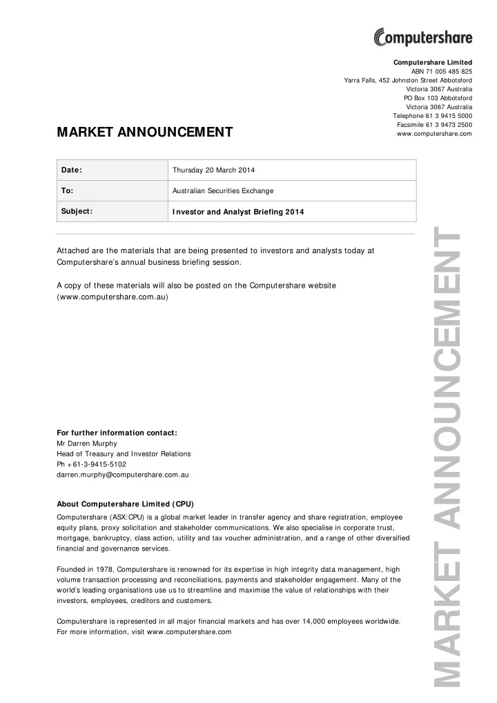 market announcement