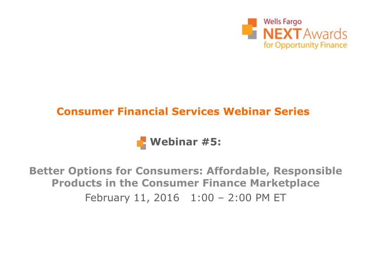 consumer financial services webinar series webinar 5