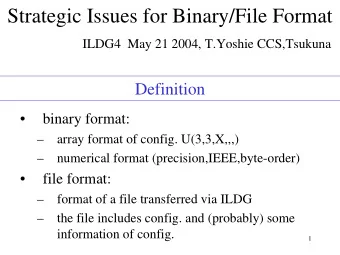 Strategic Issues for Binary/File Format  ILDG4  May 21 2004, T.Yoshie CCS,Tsukuna  Definition