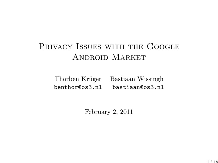 privacy issues with the google android market