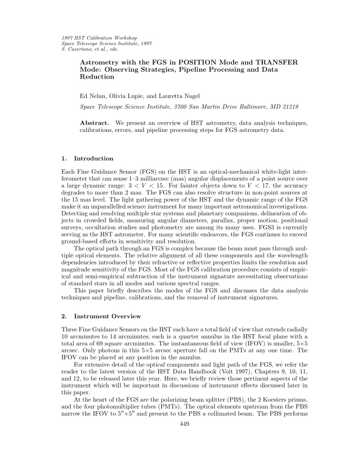 astrometry with the fgs in position mode and transfer