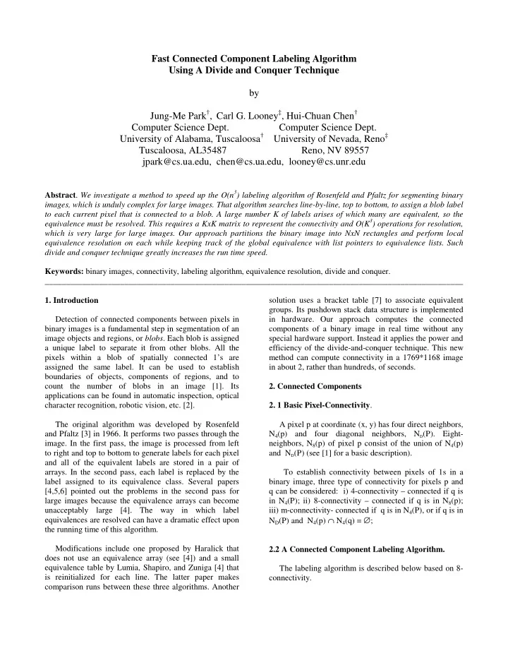 fast connected component labeling algorithm using a
