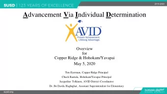 A dvancement V ia I ndividual D etermination  Overview  for  Copper Ridge &amp; Hohokam/Yavapai