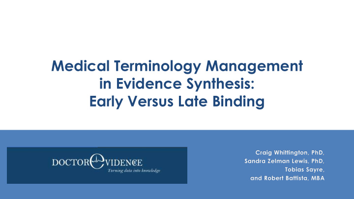 medical terminology management in evidence synthesis
