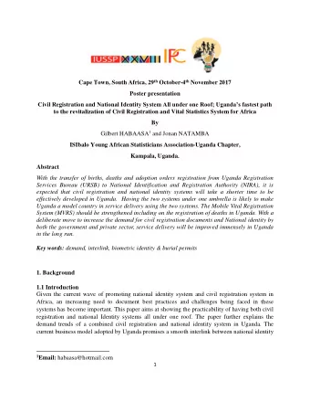 Cape Town, South Africa, 29 th October-4 th November 2017  Poster presentation  Civil Registration