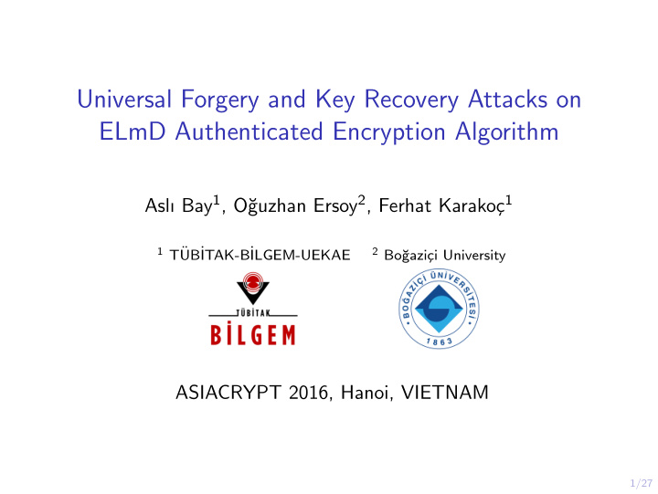 universal forgery and key recovery attacks on elmd