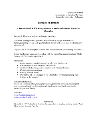 Fantastic  Families     A  Seven-Week  Bible  Study  Course  based
