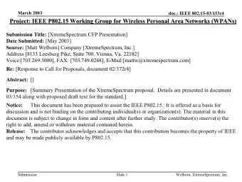 Project: IEEE P802.15 Working Group for Wireless Personal Area Networks (WPANs)  etworks (WPANs)