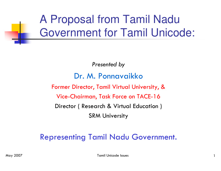 a proposal from tamil nadu government for tamil unicode