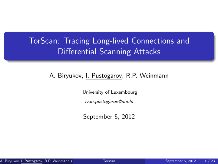 torscan tracing long lived connections and differential