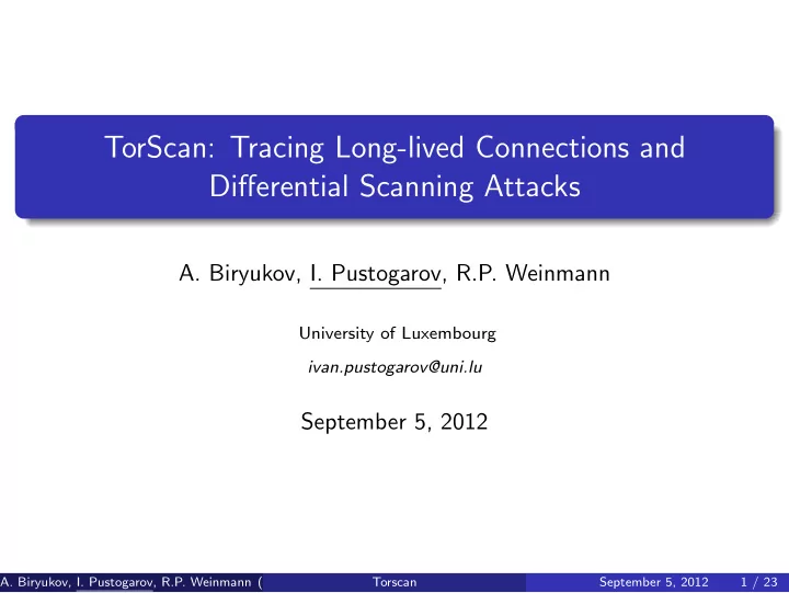 torscan tracing long lived connections and differential