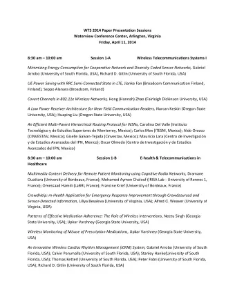 WTS 2014 Paper Presentation Sessions Waterview Conference Center, Arlington, Virginia Friday, April
