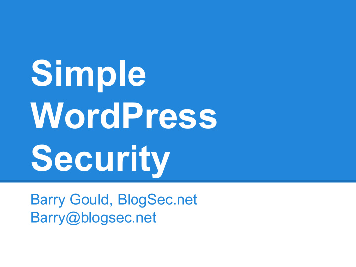 simple wordpress security