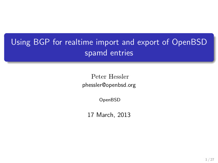 using bgp for realtime import and export of openbsd spamd