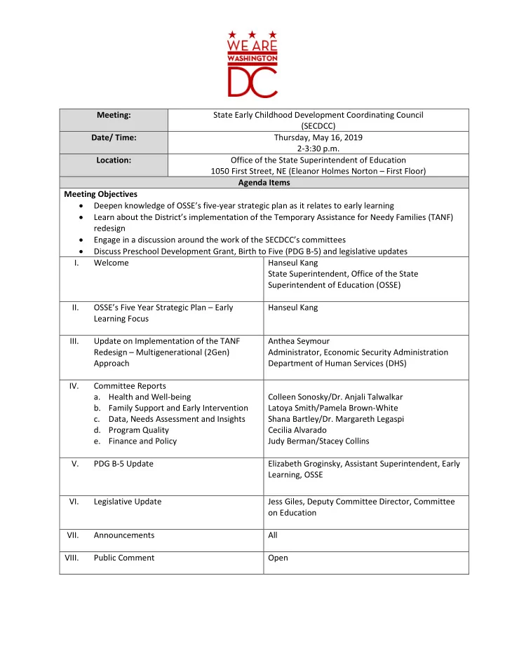 meeting state early childhood development coordinating