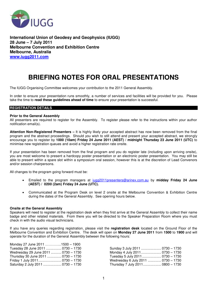 briefing notes for oral presentations