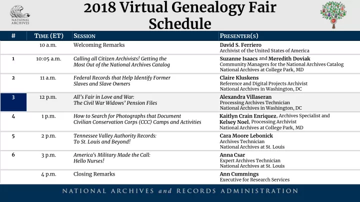 2018 virtual genealogy fair schedule