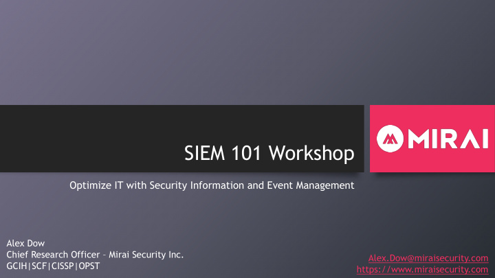 siem 101 workshop