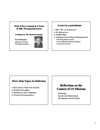 Reflections on the  Reflections on the  The Context in which we do missions  The Context in