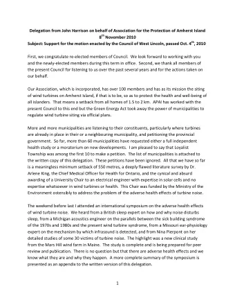 Delegation from John Harrison on behalf of Association for the Protection of Amherst Island 8 th