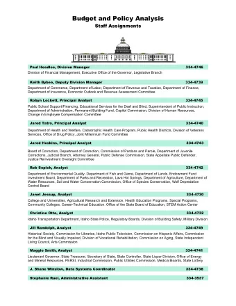 Budget and Policy Analysis  Staff Assignments  Paul Headlee, Division Manager  334-4746  Division
