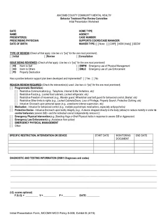 MACOMB COUNTY COMMUNITY MENTAL HEALTH Behavior Treatment Plan Review Committee  Initial