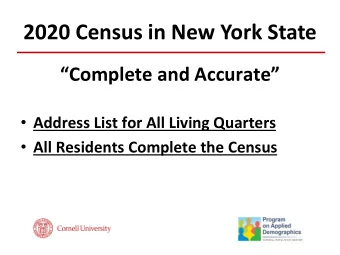 2020 Census in New York State  Complete and Accurate  Address List for All Living Quarters