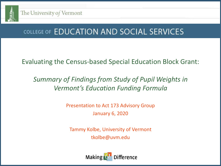 evaluating the census based special education block grant