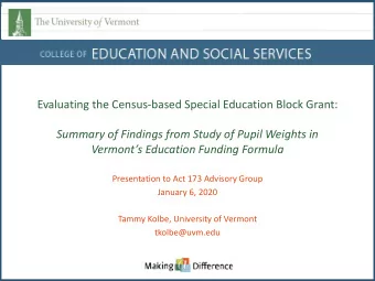 Evaluating the Census-based Special Education Block Grant:  Summary of Findings from Study of Pupil